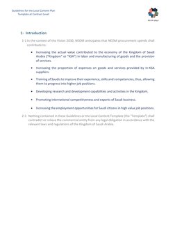 2 
Guidelines for the Local Content Plan 
Template at Contract Level 
1- Introduction 
1-1 In the context of the Vision 2
