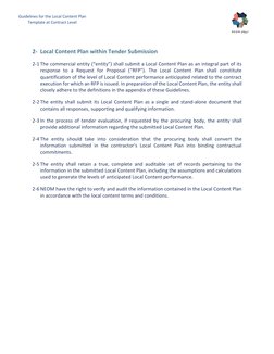 3 
Guidelines for the Local Content Plan 
Template at Contract Level 
2- Local Content Plan within Tender Submission 
2-1