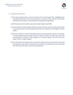 4 
Guidelines for the Local Content Plan 
Template at Contract Level 
3- General instructions
 
 
3-1 The entity shall pr