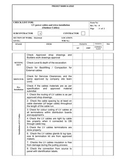 LV Cable Installation Checklist | PDF | Electrical Engineering | Civil ...