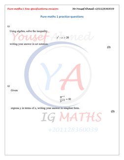 Pure Maths Example Question Pure Maths 1 Revision Questions | PDF