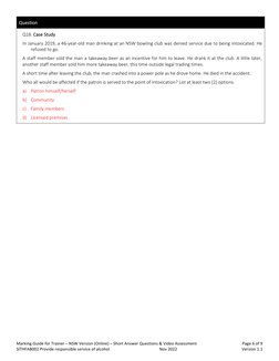 Marking Guide for Trainer – NSW Version (Online) – Short Answer Questions & Video Assessment  
Page 6 of 9 
SITHFAB002 Provid