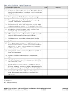 Marking Guide for Trainer – NSW Version (Online) – Short Answer Questions & Video Assessment  
Page 9 of 9 
SITHFAB002 Provid