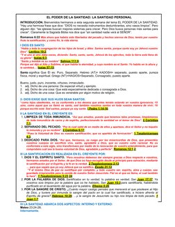 EL PODER DE LA SANTIDAD: LA SANTIDAD PERSONAL
INTRODUCCIÓN. Bienvenidos hermanos a esta segunda semana del tema EL PODER DE L