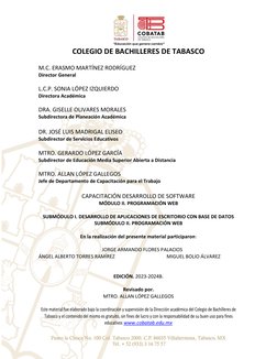 COLEGIO DE BACHILLERES DE TABASCO 
 
M.C. ERASMO MARTÍNEZ RODRÍGUEZ 
Director General 
 
L.C.P. SONIA LÓPEZ IZQUI