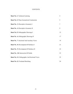 -2-
CONTENTS
Sheet No. 1: Technical Lettering
3
Sheet No. 2: Plane Geometrical Construction
5
Sheet No.  3: Descriptive Geome