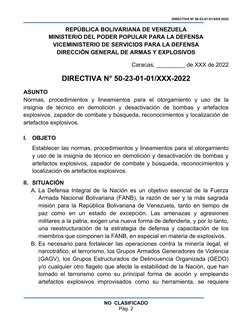 DIRECTIVA Nº 50-23-01-01/XXX-2022
REPÚBLICA BOLIVARIANA DE VENEZUELA
MINISTERIO DEL PODER POPULAR PARA LA DEFENSA
VICEMINISTE