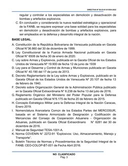 DIRECTIVA Nº 50-23-01-01/XXX-2022
regular y controlar a los especialistas en  demolición y desactivación de
bombas y artefact