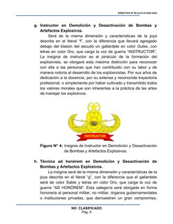DIRECTIVA Nº 50-23-01-01/XXX-2022
g. Instructor  en  Demolición  y  Desactivación  de  Bombas  y
Artefactos Explosivos.
Será