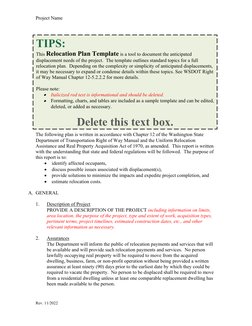 Project Name
The following plan is written in accordance with Chapter 12 of the Washington State 
Department of Transportatio