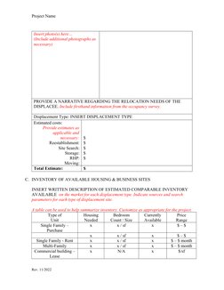 Project Name
Insert photo(s) here…
(Include additional photographs as 
necessary)
PROVIDE A NARRATIVE REGARDING THE RELOCATIO