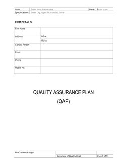 Quality Assurance Plan (QAP) Template | PDF | Quality Assurance ...