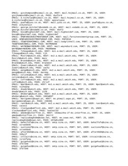 EMAIL: ginjhompson@hojmail.co.uk, HOST: mail.hojmail.co.uk, PORT: 25, USER: 
ginjhompson@hojmail.co.uk, PASS: dunford
EMAIL: