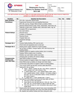 Southeast Sumatra Ltd
HV Maintenance Group
SOP
Maintenance Service
Battery by Dummy load test
BTS 100 
  Level