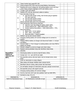 10
Tekan tombol start pada BTS 100.
11
Check program BTS 100 di lap top tampil Battery Discharging.
12
Reading and record vol