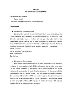 PARTE I
DIAGNOSTICO PARTICIPATIVO.
Descripción del Contexto.
Razón Social: 
Comunidad “Santa Rosalía Sector II de Bicentenari