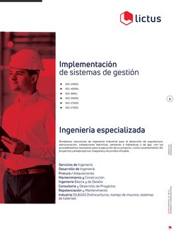 Implementación
de sistemas de gestión
Brindamos soluciones de Ingeniería Industrial para el desarrollo de arquitectura, 
estr