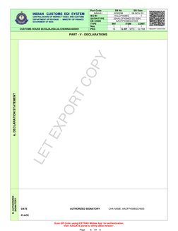 CUSTOMS HOUSE 60,RAJAJISALAI,CHENNAI-600001
Port Code
SB No
SB Date
INMAA1
5232298
08-NOV-23
AALCP4598G
IEC/Br
GSTIN/TYPE
CB
