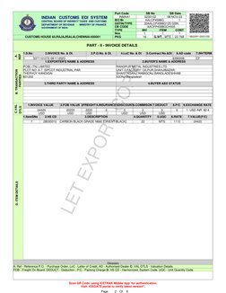CUSTOMS HOUSE 60,RAJAJISALAI,CHENNAI-600001
Port Code
SB No
SB Date
INMAA1
5230102
08-NOV-23
AALCP4598G
IEC/Br
GSTIN/TYPE
CB