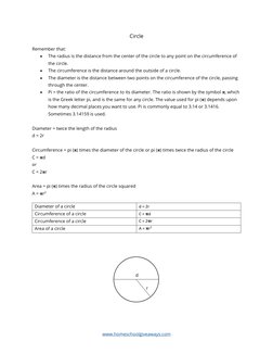 www.homeschoolgiveaways.com 
Circle 
 
Remember that:  
• 
The radius is the distance from the center of the circle to any po