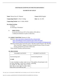 Grade 8 Plot Elements Lesson Plan | PDF | Plot (Narrative)