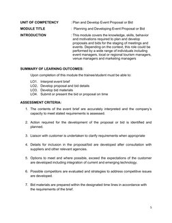 UNIT OF COMPETENCY
: Plan and Develop Event Proposal or Bid 
MODULE TITLE
:  Planning and Developing Event Proposal or Bid 
I