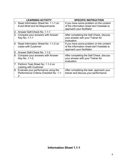 LEARNING ACTIVITY
SPECIFIC INSTRUCTION
1. Read Information Sheet No. 1.1-1 on     
Event Brief and Its Requirements
If you ha