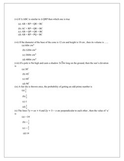 (vi) If Δ ABC is similar to Δ QRP then which one is true 
(a) AB × RP = QR × BC 
(b) AC × RP = QR × BC 
(c) AB × QP = QR ×