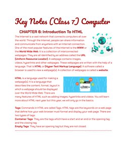 Introduction to HTML for Class 7 | PDF | Html Element | World Wide Web