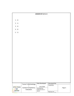 NTTA-TESDA 
QA 
SYSTEM 
Trainer’s Methodology 
I 
Conduct Competency 
Evaluation 
 
Date Developed: 
 
June 2010 
Documen