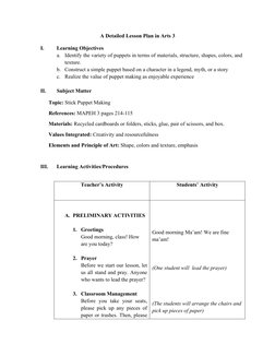 Puppet Assignment Stick Puppet Creation Lesson Plan | PDF | Puppets | Lesson Plan