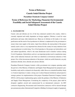 1 
 
     Terms of Reference 
        
 
Caustic Soda/Chlorine Project 
    Paranthan Chemicals Company Limited  
Terms of Re