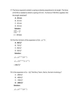 17. The force required to stretch a spring is directly proportional to its length. The force 
of 40 KN is needed to stretch a
