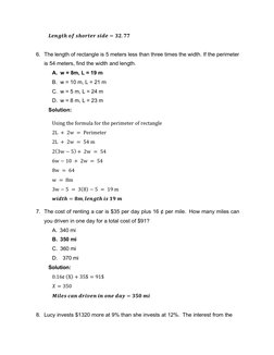 𝑳𝒆𝒏𝒈𝒕𝒉 𝒐𝒇 𝒔𝒉𝒐𝒓𝒕𝒆𝒓 𝒔𝒊𝒅𝒆= 𝟑𝟐. 𝟕𝟕 
 
6. The length of rectangle is 5 meters less than three times the wid