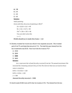 A. 1 ft 
 
B. 2 ft 
 
C. 3 ft 
 
D. 4 ft 
Solution:  
4𝑥6𝑓𝑡 𝑝𝑎𝑖𝑛𝑡𝑖𝑛𝑔 
𝐺𝑖𝑣𝑒𝑛 𝑤𝑖𝑡ℎ 𝑡ℎ𝑖𝑠, 𝑡ℎ𝑒 𝑎𝑟𝑒𝑎 ?