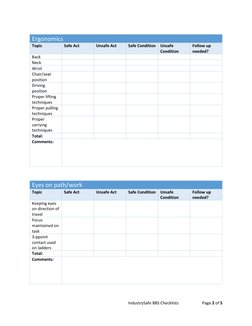 Bbs Checklist.pdf Behavior Based Safety Checklists | PDF | Personal Protective Equipment ...