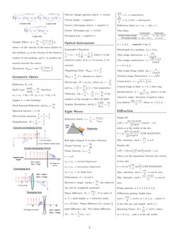 Doppler Eﬀect: f0 = c0
λ0
=
 c + v0
c −vs

fs
where c is the velocity of the wave relative to
the medium, v0 is the velocit