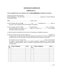 Essentiality Certificate.pdf Essentiality Certificate for Medical Reimbursement | PDF | Hospital ...