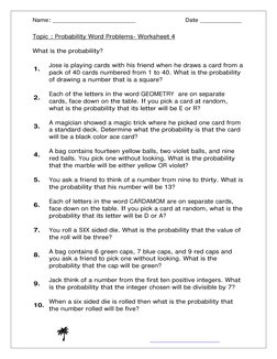 Probability Word Problems Worksheets | PDF | Dice | Probability