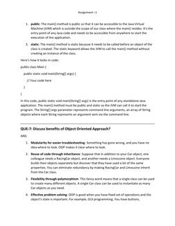 Assignment –1 
 
 
 
 
 
 
 
1. public: The main() method is public so that it can be accessible to the Java Virtual 
Machi