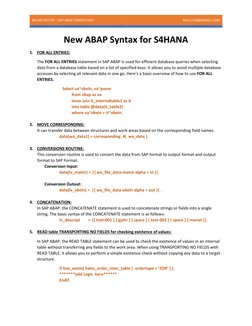 MILAN VICTOR – SAP ABAP CONSULTANT 
MILLU138@GMAIL.COM 
 
 
 
New ABAP Syntax for S4HANA 
1. FOR ALL ENTRIES: 
The FOR ALL EN