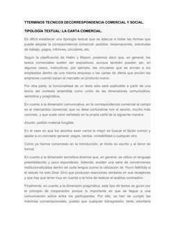 TTERMINOS TECNICOS DECORRESPONDENCIA COMERCIAL Y SOCIAL.
TIPOLOGÍA TEXTUAL: LA CARTA COMERCIAL.
Es difícil establecer una tip