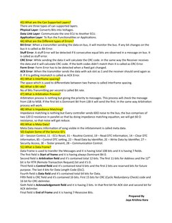 43) What are the Can Supported Layers? 
There are three types of can supported layers. 
Physical Layer: Converts Bits into Vo