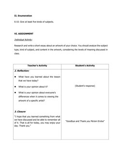 Art Appreciation Lesson Plan for Grade 9 | PDF | Experience | Perception