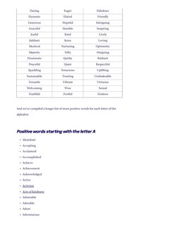 Positive Word List.pdf A-Z Positive Words List | PDF