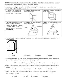 MCC7.G.3 Describe the two-dimensional figures that result from slicing three-dimensional figures, as in plane 
sections of ri