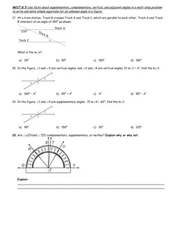 MCC7.G.5 Use facts about supplementary, complementary, vertical, and adjacent angles in a multi-step problem 
to write and so