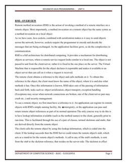 ADVANCED JAVA PROGRAMMING -     UNIT II
RMI - OVERVIEW
Remote method invocation (RMI) is the action of invoking a method of a