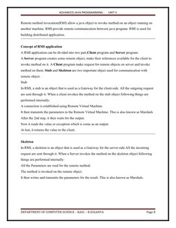 ADVANCED JAVA PROGRAMMING -     UNIT II
Remote method invocation(RMI) allow a java object to invoke method on an object runni