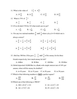 11.  What is the value of         2 
 
       
 
 ? 
A. 15 
  
    
B. 11 
  
   
 
C. 12 
  
   
 
D. 10 
  
   
 
12.